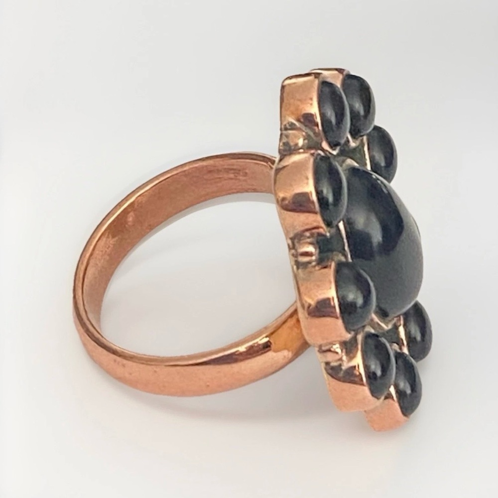 New Solid Copper Black Onyx Adjustable Flower Rin… - image 2